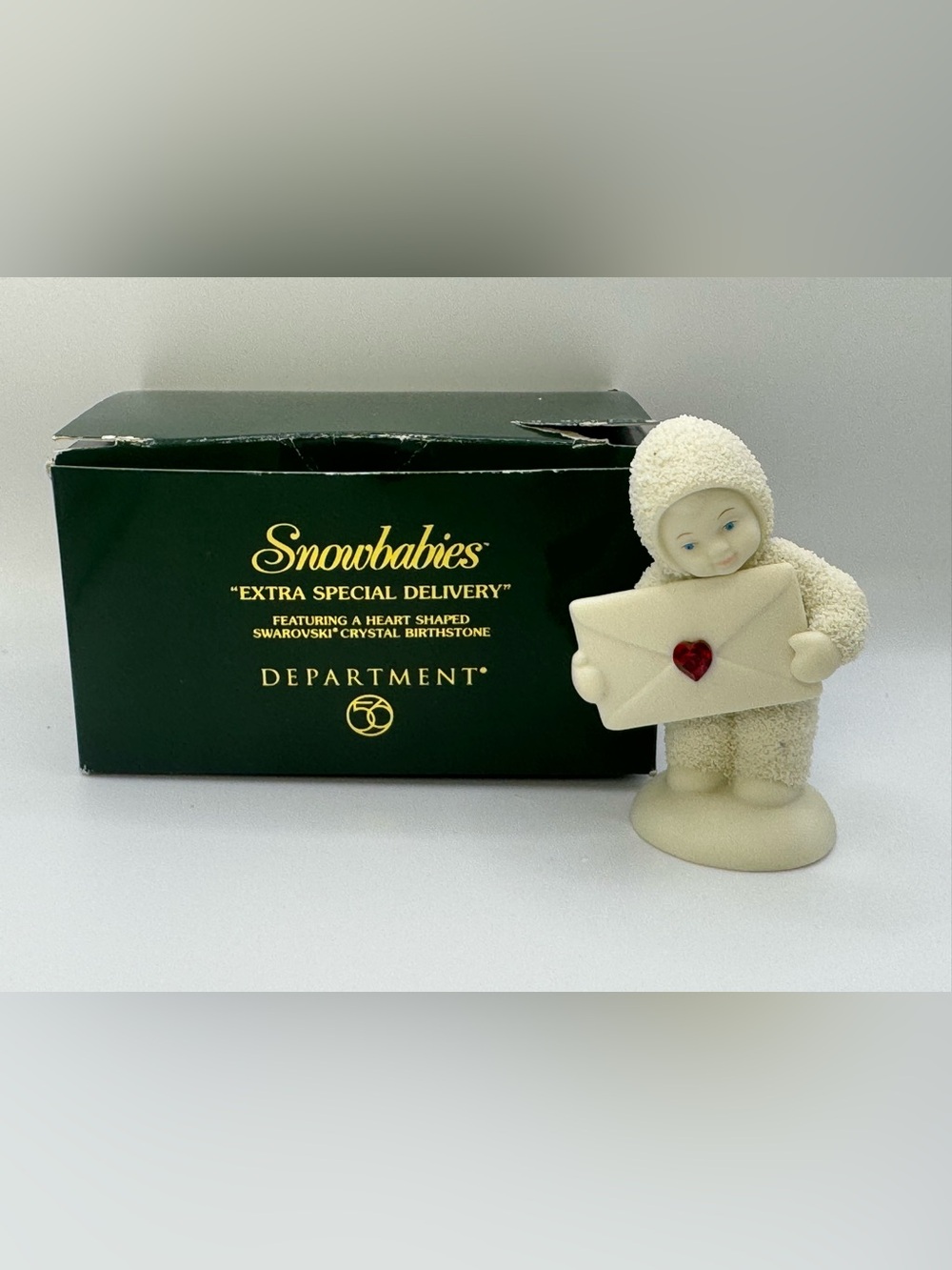Department 56 Snowbabies Extra Special Delivery w/Red Heart Swarovski Crystal
